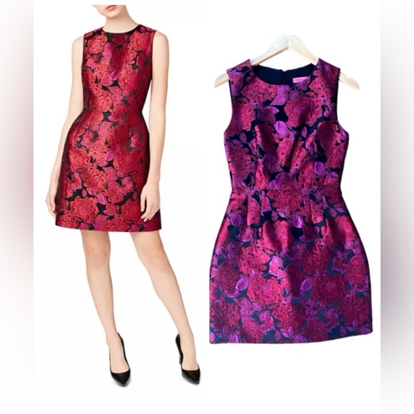 Betsey Johnson Dresses & Skirts - Betsey Johnson Red Pink Floral Jacquard Mini Dress Sz 2